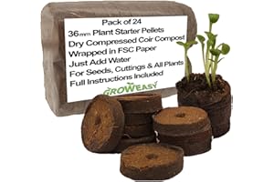 GROWEASY Plant Starter Pellets Size 36mm Pack of 24 | Grow Your Own Vegetables, Herbs and Flowers from Seed | Easy Propagation | Dry Compressed Coir Compost wrapped in Paper