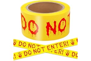 QYLAZUNE Halloween Decorations Outdoor Caution Tape Do Not Enter! Red Font Yellow Warning Tape 25 M X 4.8 Cm Spooky Warning Sign for Suitable for Gardens, Parties, Schools, Offices, Homes,Window Decoration