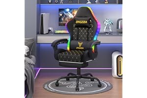 Racingreat Gaming Chair with Led Lights | Ergonomic Racing Style Gamer Chair/High Back, Lumbar Support, Recliner, Footrest (Black)