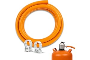 TECHZOCO Kit Tubería homologada de Gas Butano, Tubo de 1,5 metros + 2 abrazaderas seguridad, diámetro interior de 9 mm, Apto para cocinas, estufas gas, calderas, catalíticas, barbacoas, paelleras, calentadores
