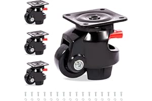 Nefish Leveling Casters Set of 4 Heavy Duty 80F, Retractable Caster Wheel for Workbench, Ratchet Arm Design 3300 LBS Capacity, 360 Degree Swivel Castor with Rubber Foot for Furniture, Equipment