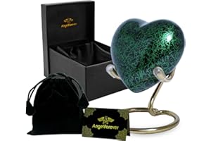 ANGELFOREVER Heart Urn with Stand and Box, Keepsake Urn for Human Ashes, Honor Your Loved One with Mini Urns, Mini Urn for Men Women, Small Urns Funeral Gift Set (Green Marble)
