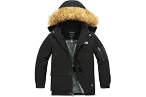 Wantdo Boy's Waterproof Ski Jacket Mountain Snowboarding Coat Winter Warm Coat Soft Fleece Jacket Hooded Windproof Raincoat Outdoor Windbreaker