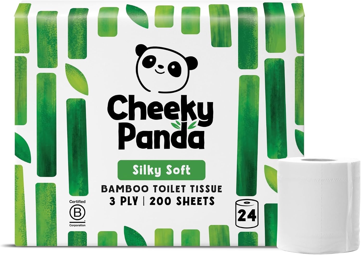 The Cheeky Panda Bamboo Toilet Rolls Bulk Buy – 24 Rolls of 3 Ply Toilet Paper | Plastic Free Packaging and Sustainable Tissue Paper | White