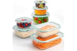 edihome, Boîte Alimentaire Hermétique en Verre, 8, 14 ou 18 pièces, pour aliments hermétiques, Résistant au lave-vaisselle, Rangement Cuisine, sans BPA, certifié FDA (7 récipients)