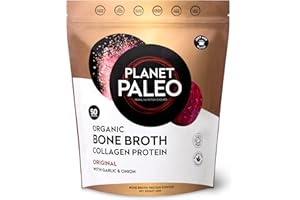 Planet Paleo Organic Bone Broth Collagen Protein Powder (450g, 50 Servings) Original with Garlic & Onion, Grass-Fed, Keto, Low Carb, High Protein Drink or Add to Soups & Savoury Recipes