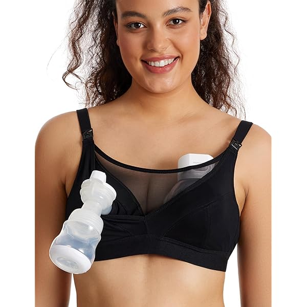 momcozy Zwangerschapsvoedingsbeha, melkpompbeha met extra beha-verlengingen, zwangerschapsmode zonder beugel voor dames, verstelbare voedingsbeha en handsfree pompen, zwartgrijs, XXL