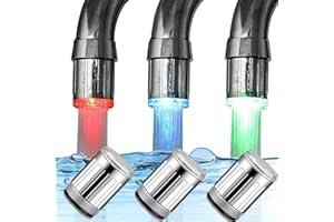 PCTC 3 Pack 3-Color Temperature Sensitive Gradient LED Water Faucet Light - Color Changing Faucet Tap for Bathroom and Kitchen