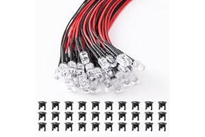 Lyeteung 30 Piezas 5mm 12V LED de Diodo Pre-Cableado, Rojo, 20cm Precableado LED Diodos Emisores de Luz + 30 Piezas 5mm Diodo Soporte Plastico