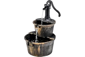 COSTWAY Fontaine en Cascade Extérieure à 2 Étages avec Pompe Réglable, Puit Décoration de Jardin/Cour Autoportante de 68 cm en PP de Style Rustique (Bronze)