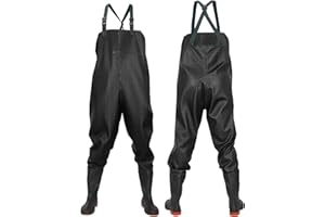 HOLULO Fishing Waders for Men Women, Nylon Fishing Chest Waders with PVC Boots,Waterproof Breathable Black Hunting Waders for Work Carp Fly Fishing Crosswater Gardening, Size 9