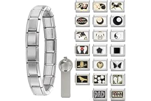 Paffartt Italian Charms Bracelet Sets for Man Woman Removable Classic Stainless Steel 9mm Module Links with Opening Tools Hand Painted for DIY Fashionable Jewelry Gifts