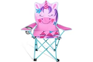 Halinuia Silla de camping para niños, silla plegable, silla portátil con soporte para bebidas para picnic, camping, pesca, actividades al aire libre (unicornio)