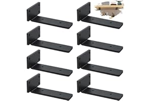 YFCVIP 8 Pack Floating Shelf Brackets 20cm, Heavy Duty Metal L Shelf Brackets, Metal Scaffold Board Shelf L Braces for Shelves Support Wall Hanging | Black