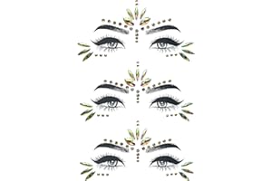 YJSDDNTY 3 tatuajes de cara dorada, kit de cara con piedras brillantes, perfecto para niños y adultos en carnaval, Halloween, bodas, fiestas en la piscina y más, reutilizable y respetuoso con la piel