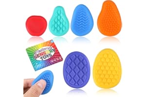 TINOALY 6pcs Pierre Inquietude Texturées, Jouets Apaisants en Silicone Anti Stress Jouet à Presser Colorées avec Différentes Textures pour Le Stress l'Autisme Les Enfants et Les Adultes(6 Styles)