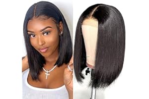 FEIBIN Perruque Bresilienne Lace Frontal Cheveux Humain Perruque Femme Bresilienne 4X1 Lace Wig Human Hair Perruque Naturelle Courte Lisse Lace 10 pouces Bob Wigs