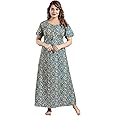 Fabme Women's Cotton Printed Floor Length Nightwear Nighty