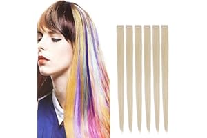 Creamily Clip in Hair Extensions 20 Inch Multi Color Hair Extensions Blonde Party Highlights Long Straight Synthetic Hair Extension for Women Kids Girls (6 Pieces/Pack)