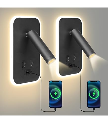 Lampe De Lecture Murale LED Réglable - Avec Ports USB Et Type-C - Gradation Continue - Noir (2 Pièces) - 7