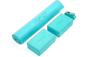 Myga Yoga Starter Set - Yoga Mat, 2 Yoga Blocks and Yoga Strap - Starter Kit with Mat, 2 Bricks & Metal D Ring Belt for Beginners in Yoga, Pilates & Fitness - Home Studio Gift Set - Choice of Colour