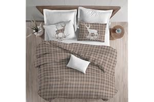 GENERICO PELLECCHIA 1969 | Copripiumino Stampa Fantasia Tirolese Cervo 100% Cotone Made in Italy | Set Sacco Copri Piumino e Federe (Beige, Matrimoniale)