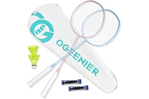 OGEENIER Badminton Rackets Set of 2, Lightweight Badminton Set for Backyards, Family Outdoor Games, Includes 2 Shuttlecocks, 2 Overgrips Replacemnet, 1 Carrying Bag