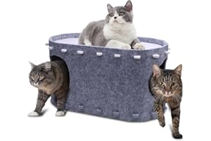 ZESTEFY Filz-Katzenbett mit extra viel Platz, Winterfester Katzenkorb & Katzenschlafplatz – Robustes Katzenhaus Indoor mit Leichter Montage, 58x33x30cm, 8kg Tragkraft (Grau, 58x33x30 cm)