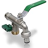 Ubora Doppel Auslaufhahn 3/4 Zoll - Frostsicher - inklusive Zwei Schlauchadapter - optimaler Messing Wasserhahn zum praktisch