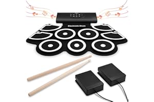 Tabletop Electronic Drum Set [Bluetooth Upgraded Version], Veetop Foldable Roll up Drum Pad with 2 Foot Pedal, Built-in Speaker, USB/Battery Charge, Great Gift for Kids, Beginners