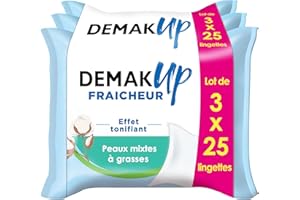 Demak'Up Fraîcheur Lingettes à démaquiller - Visage et Yeux - Peaux Mixtes à Grasses - 3x25 Lingettes démaquillantes