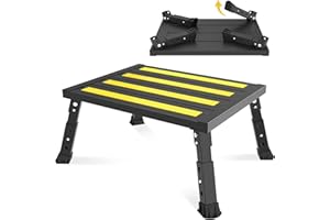 XARILK Escalón de aluminio de altura ajustable, taburete plegable de plataforma, soporta hasta 300 kg, patas de goma antideslizantes, fácil de transportar (negro)