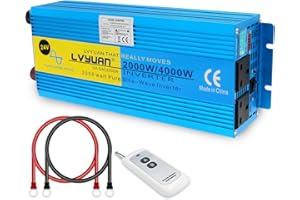 Cantonape Pure Sine Wave 2000W/4000W Power Inverter 24V DC to 230/240V AC with wireless Remote Control and Dual UK Outlets & LCD for RV Truck Boat CAMPING
