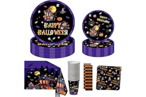 Kit Décoration Halloween- Vaisselle pour 20 invités, Nappe, Assiette, Serviette,Gobelet en Papier, Paille, Halloween Party Décor Vaisselle Fête Horreur Anniversair