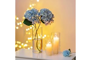 Romadedi Świecznik szklany cylinder szklany z dnem – 3-częściowy zestaw wazon, cylindryczny wazon, świecznik na świeczki typu tealight do dekoracji stołu 15/20/25 cm wesele dekoracja stołu