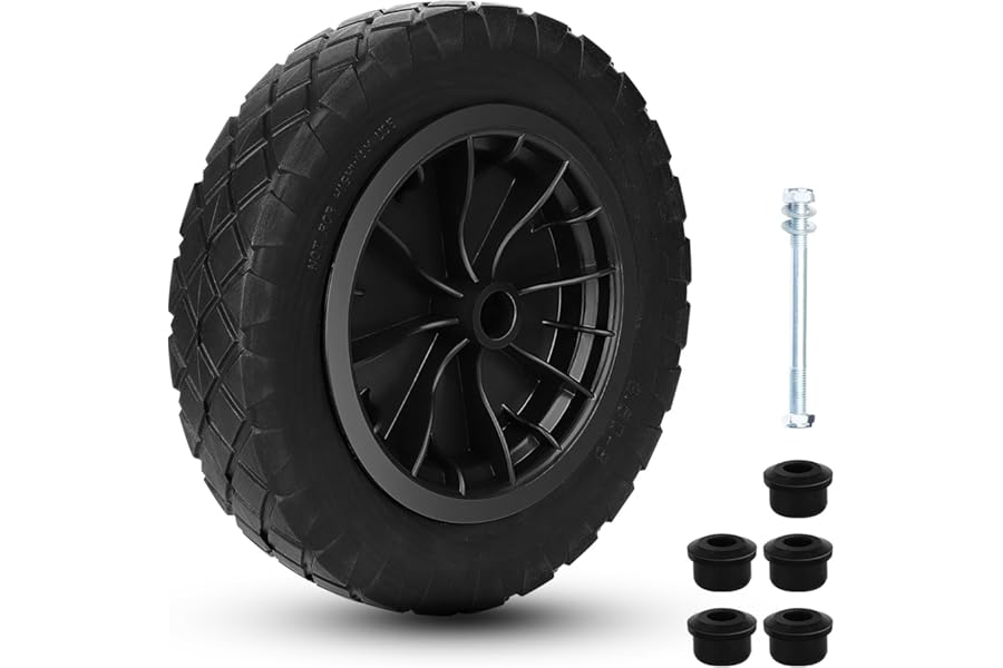 CROWNSHOP 14" Wheelbarrow Wheels PU Puncture Proof Solid 3.50-8 Wheel Solid Tyre Rim Wheel Tyre Heavy Duty Replacement Tire for Garden Trolley Barrow Go Cart