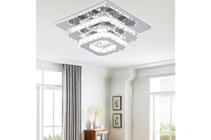 YPQXYHDA 9.8" Crystal Chandelier Ceiling Light Modern LED Light Fittings Ceiling Flush Mount Square Chandeliers for Bedroom Stairwells,Cafes Entryway Hallway Light Fixture(White)