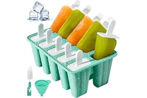 DPSLOOPM Stampi per Gelato, Stampi per Ghiaccioli in Silicone, Riutilizzabili Ghiaccioli Stampol, con Spazzola di Pulizia e Imbuto Pieghevole, Formine per il Cioccolato e il Gelato Fai da Te (Verde, 10 Cavità)