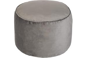 Loft 25 Premium Round Velvet BeanBag Footstool | Indoor Home Living Room Filled Pouffe Bean Bag | Ergonomic Design for Support | Durable & Comfortable (Silver)