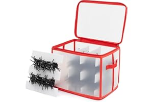 Christmas Village Icicle Lights Storage Decorations Holder Large Plastic Bag Box Cube Xmas Perfect for Light Baubles Tinsel – Frost Transparent (Red)