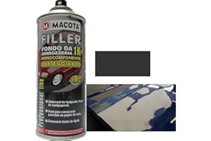 HITOPSELLER® MACOTA FILLER FONDO RIEMPITIVO DA CARROZZERIA 1K GRIGIO SCURO 400 ML VERNICE SPRAY MONOCOMPONENTE CARTEGGIABILE AUTO MOTO CAMPER PROFESSIONALE CARROZZIERE