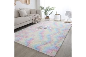 lekeplus 160x230cm Rugs Living Room Large Rugs Bedroom Anti Skid Rug Shaggy Soft Rug for Living Room Bedroom Play Area Kids Room Luxury Decorative Rainbow