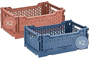 Box and beyond - Lot de 4 Caisses de Rangement pliables - 27 x 17 x 10,5 cm - Plastique Bleu et Terracotta - Pliables - Avec Poignées - Rangement - Cuisine, Bureau, Chambre, Salon - Style Simple