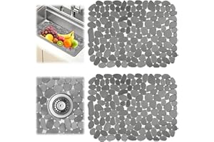 LOBVABA 2 Stück Spülbeckenmatte, 40 x 30 cm Spülbeckeneinlage, Spülbeckenschutz Schutzmatte, Spülbecken Schutzmatte, Kieselsteinförmige Spülbeckenschutz Abtropfmatte Multifunktionale für Küchenspülenboden