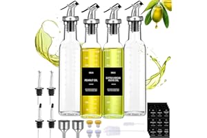 KIMIGO Lot De 4 Bouteille Huile Olive,500ml Distributeur D'huile D'olive,Récipient Vinaigre en Verre avec Bec Verseur,Entonnoir en Acier Inoxydable,Étiquettes,pour Cuisine,Grillades,Cuisson,Salade