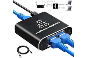 Oblinple LAN Splitter 1 auf 2, 1000Mbps RJ45 Netzwerk Switch, Gigabit Ethernet Verteiler 2 Port Mit Type C Netzkabel, Internet Adapter für Computer, Hub, Router, ADSL, Set-Top Box, Digital TV, et