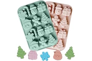 NHTJTHE 2 stampi natalizi in silicone per Natale con forma di pupazzo di neve/albero di Natale/calze di Natale, per cioccolato, muffin, caramelle, cupcake, fondente