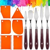 BELSVOR Set of 11 Paint Spatulas, 5 Stainless Steel Spatulas, 6 Plastic Scrapers, Oil Spatulas, Acrylic and Gouache Spatulas,