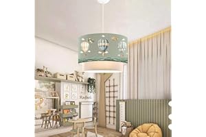 ‎LUX.PRO lux.pro Kinderzimmer Lampe Lurgan Deckenleuchte E27 LED-geeignet Hängelampe mit Stoffschirm doppelt Heißluftballon-Motiv 70 cm hoch Grün