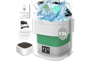SULIAO Mini Lavatrice Portatile 13L 2 in 1 Pieghevole con Centrifuga, Adatto per Campeggio, Viaggi, Lavatrice da Campeggio Piccola, Bucato, Biancheria Intima, Calzini, Piccoli Oggetti, Tre velocità, Verde